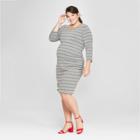 Maternity Plus Size Striped 3/4 Sleeve Shirred T-shirt Dress - Isabel Maternity By Ingrid & Isabel Gray 3x, Women's, Gray