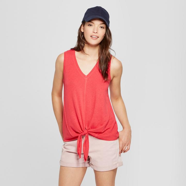 Women's Tie Front Tank Top - Universal Thread Red