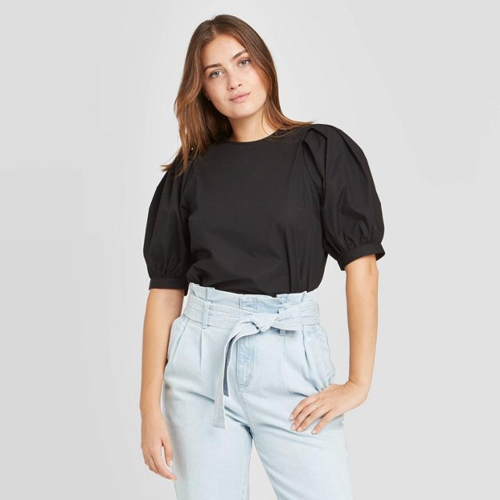 Women's Balloon Short Sleeve Top - A New Day Black