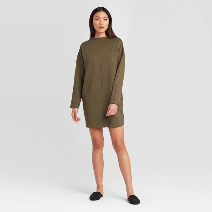 Women's Long Sleeve Crewneck Scuba Dress - Prologue Green