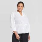 Women's Plus Size 3/4 Sleeve Tie Waist Blouse - A New Day White 1x, Women's,