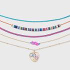 Clay Bead Flower Chain Bear Charm Choker Necklace Set 5pc - Wild Fable , Blue/brown/gold