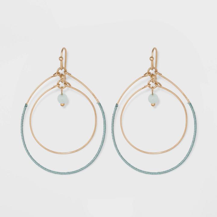 Semi-precious Amazonite With Double Open Circle Beaded Drop Earrings - Universal Thread Mint, Women's, Green