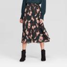 Women's Floral Print High-rise Pleated Midi Skirt - A New Day Green