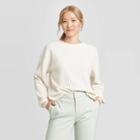 Women's Long Sleeve Crewneck Rib Knit Pullover T-shirt - A New Day Cream Xs, Women's, Ivory
