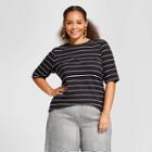 Women's Plus Size Short Elbow Sleeve T-shirt - Who What Wear White/black Stripe 4x,