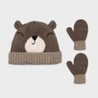 Toddler Boys' Knitted Critter Bear Beanie And Basic Magic Mittens Set - Cat & Jack Brown
