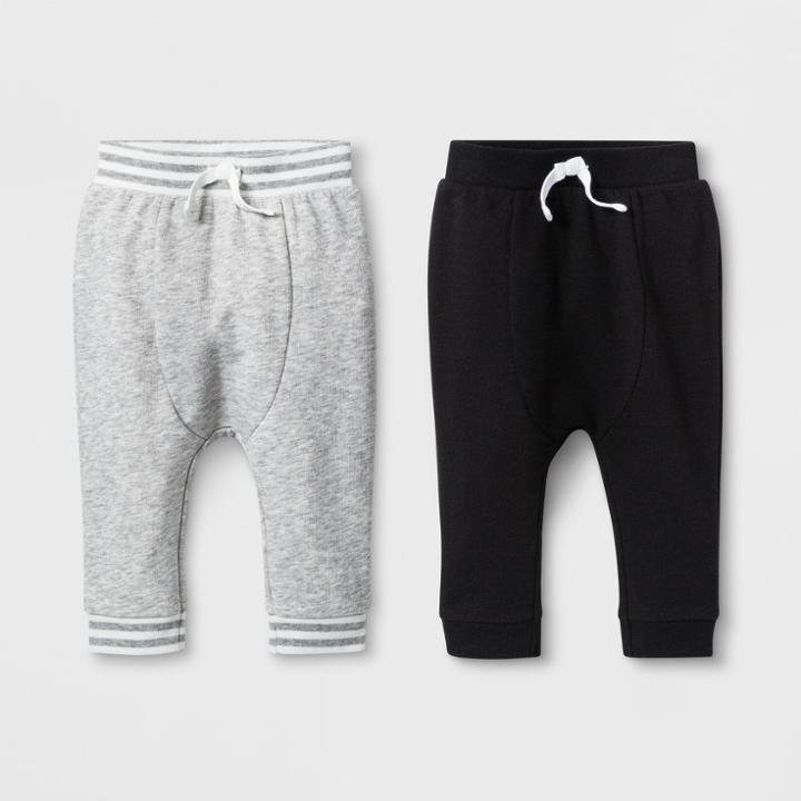 Baby Boys' 2pk French Terry Jogger Pants - Cat & Jack Gray/black