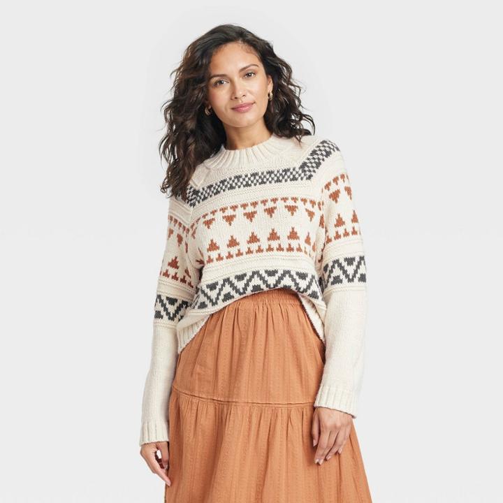 Women's Mock Turtleneck Pullover Sweater - Universal Thread Cream Fair Isle Xl, Ivory Fair Isle