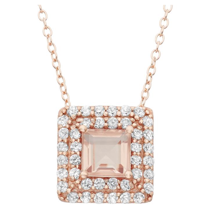 Target Square-cut Morganite Quartz Accented Pendant In Rose Gold Over