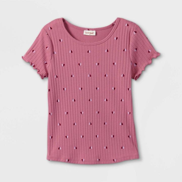 Girls' Rib-knit Printed Short Sleeve Top - Cat & Jack Purple