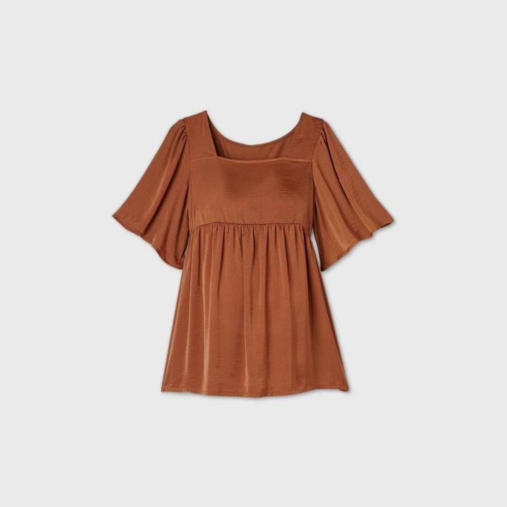 Maternity Short Sleeve Satin Front Blouse - Isabel Maternity By Ingrid & Isabel Brown