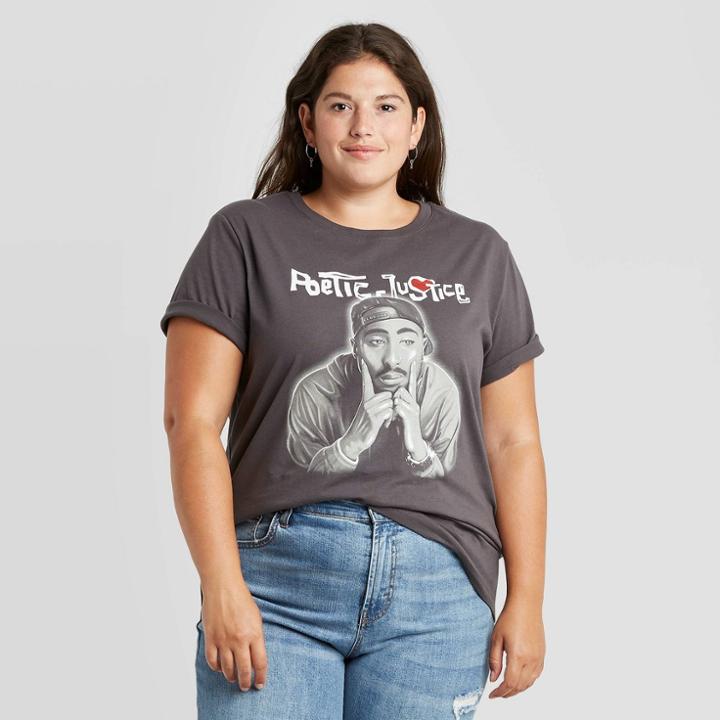 Women's Poetic Justice Tupac Plus Size Short Sleeve Graphic T-shirt - Black