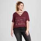 Target Women's Plus Size Red Solo Cup, I Fill You Up, Let's Have A Party Criss-cross V-neck T-shirt - Lyric Culture Burgundy