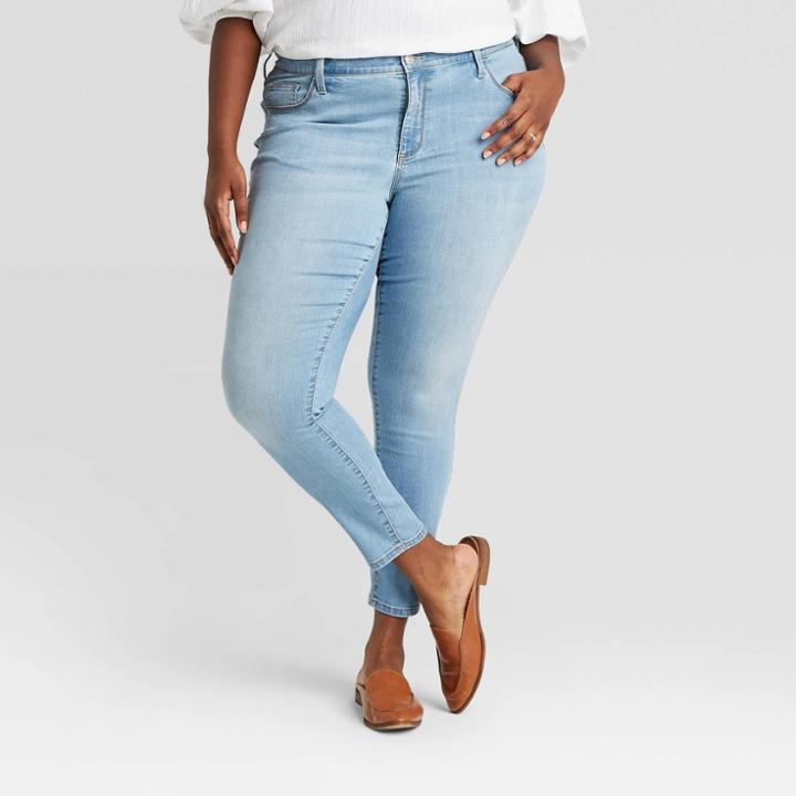Women's Plus Size Mid-rise Skinny Jeans - Ava & Viv Light Wash 14w,