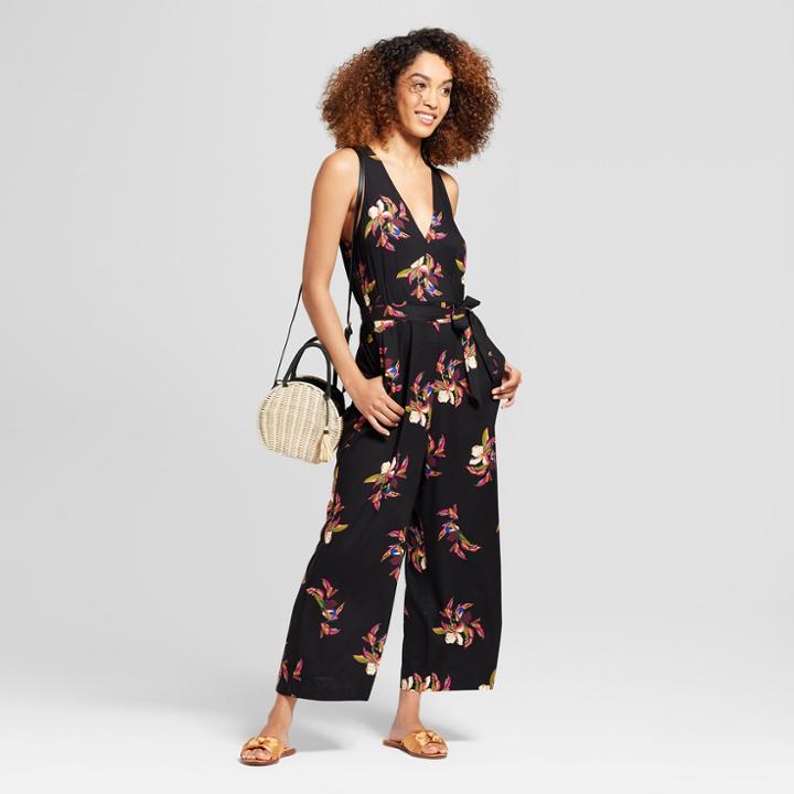 Women's Floral Print Jumpsuit - A New Day Black