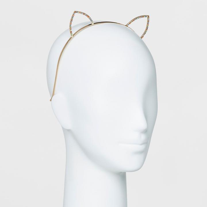 Metal Pale Rainbow Gems Cat Ear Headband - Wild Fable Gold