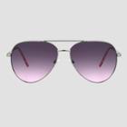 Women's Flat Aviator Metal Shiny Sunglasses - A New Day Silver, Women's, Size: Small, Grey/silver