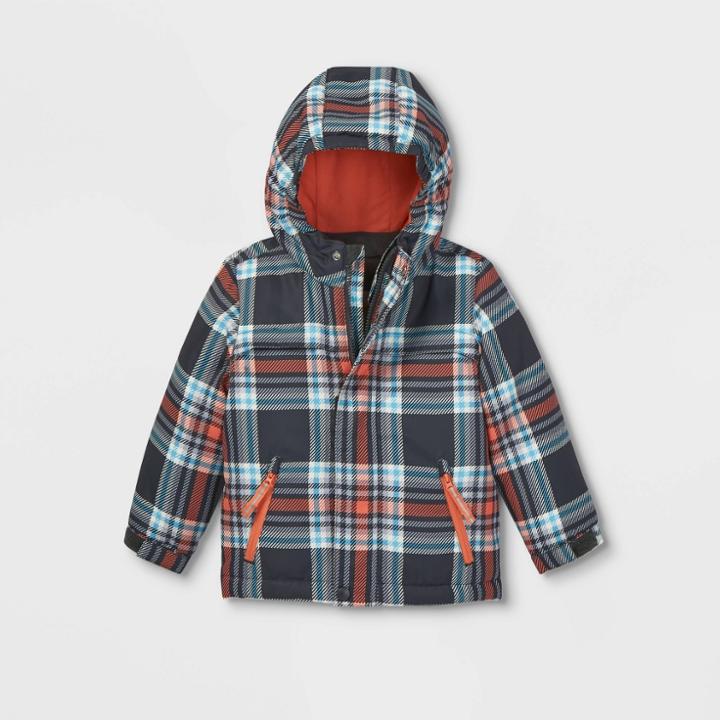 Toddler Boys' Plaid 3-in-1 Jacket - Cat & Jack Orange/black/gray
