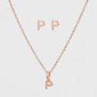 Sterling Silver Initial P Earrings And Necklace Set - A New Day Rose Gold, Girl's, Rose Gold - P