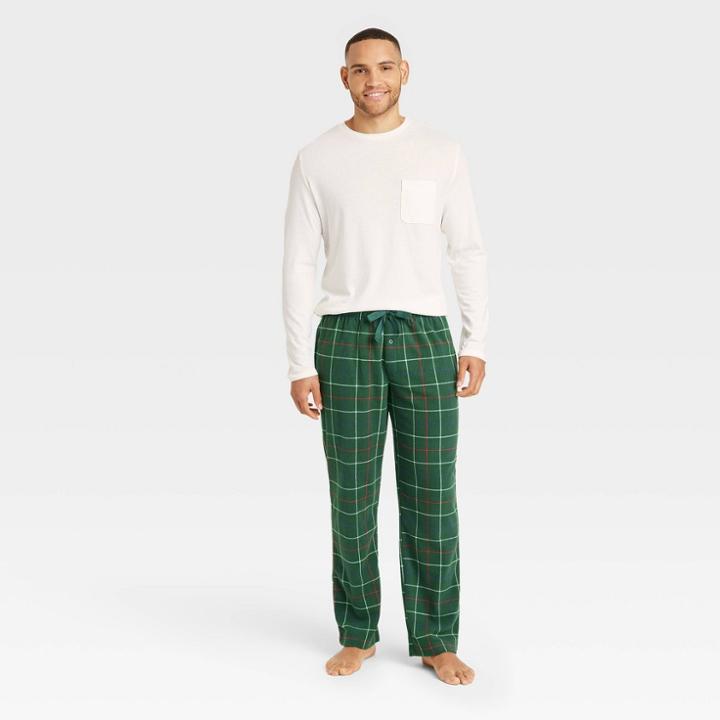 Men's Plaid Microfleece Pajama Set - Goodfellow & Co Green