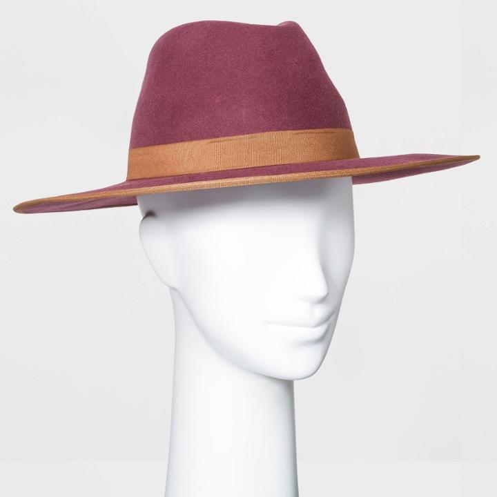 Women's Wide Brim Felt Fedora Hat - A New Day Pink