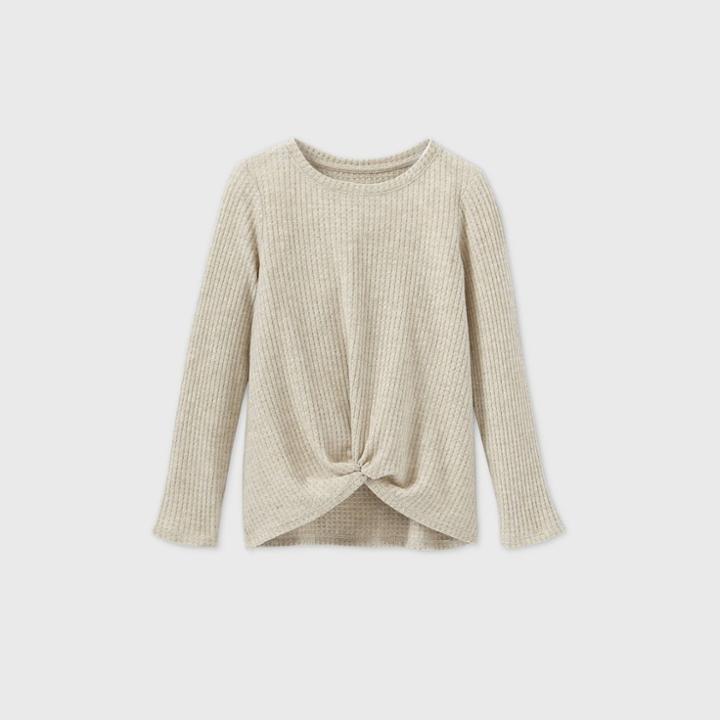 Girls' Long Sleeve Cozy Waffle Pullover - Cat & Jack Oatmeal