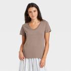 Women's Short Sleeve V-neck Voop T-shirt - A New Day Brown