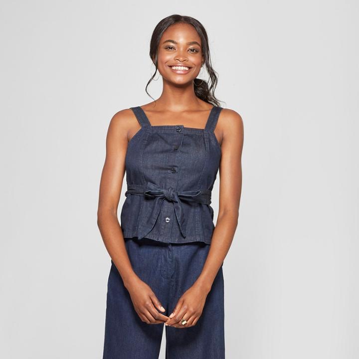 Women's Button-up Tie Waist Tank - Mossimo Blue