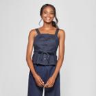 Women's Button-up Tie Waist Tank - Mossimo Blue