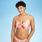 Women's Tie Front Bikini Top - Kona Sol Pink Floral S, Women's, Size: Small,