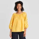Women's Long Sleeve Eyelet Peasant Top - A New Day Yellow