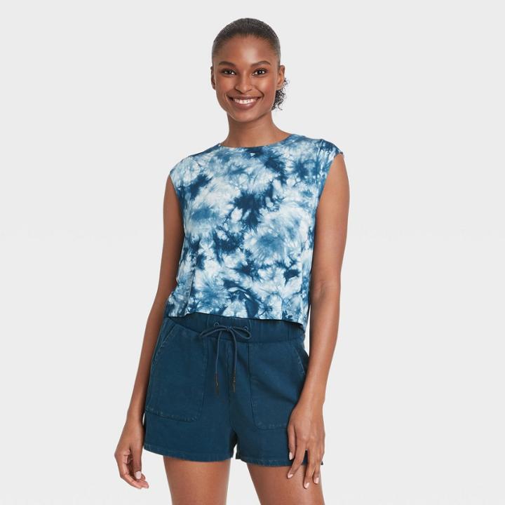 Women's Tie-dye Muscle Tank Top With Raw Edge - Joylab Blue