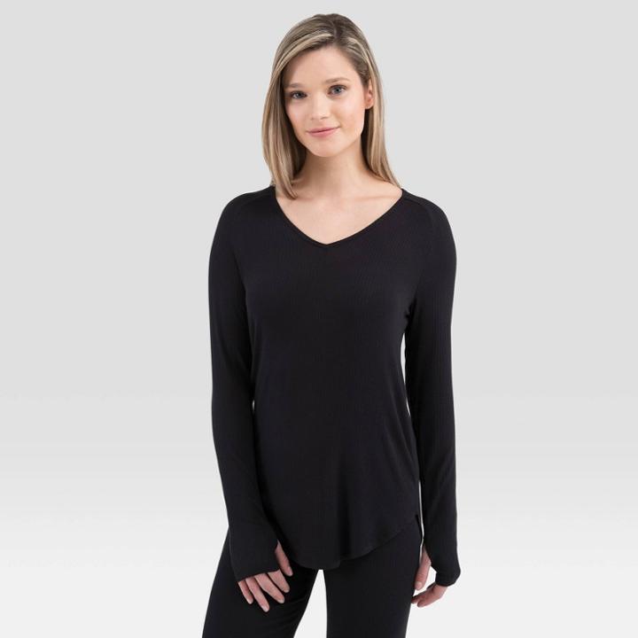 Wander By Hottotties Women's Lightweight Ribbed Thermal V-neck Top - Black