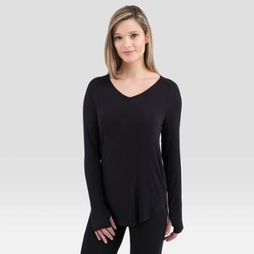 Wander By Hottotties Women's Lightweight Ribbed Thermal V-neck Top - Black