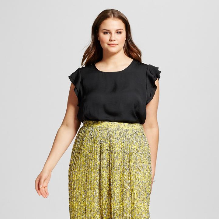 Women's Plus Size Ruffle Sleeve Top - Who What Wear Black X