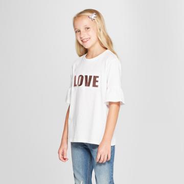 Say What? Say What Girls' 'love' Ruffle Short Sleeve T-shirt - White