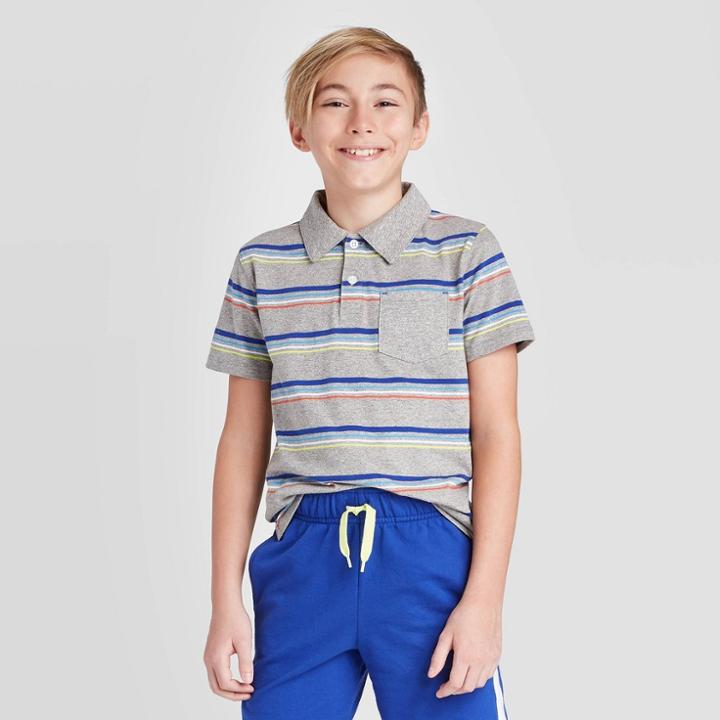 Petiteboys' Short Sleeve Striped Knit Polo Shirt - Cat & Jack Gray/orange