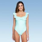 Women's Ruffle Off The Shoulder One Piece Swimsuit - Sugar Coast By Lolli Mint Green S, Women's,