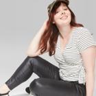 Women's Plus Size Striped Short Sleeve Tie-front Wrap Top - Wild Fable Black/white