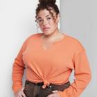 Women's Plus Size Long Sleeve V-neck Waffle Boxy T-shirt - Wild Fable Rust