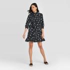 Women's Polka Dot 3/4 Sleeve High Neck Shift Mini Dress - Who What Wear Black