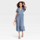 Women's Flutter Short Sleeve Wrap Dress - A New Day Blue