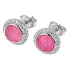 Prime Art & Jewel Sterling Silver Magenta Pink Dyed Genuine Druzy And Cubic Zirconia Halo Stud Earrings, Girl's, Size: Large,