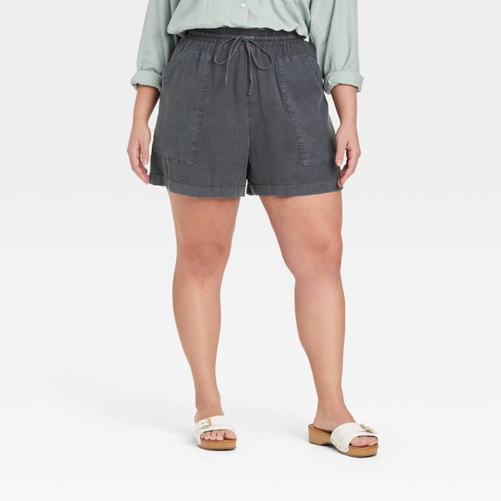 Women's Plus Size Mid-rise Tie Waist Utility Shorts - Universal Thread Black