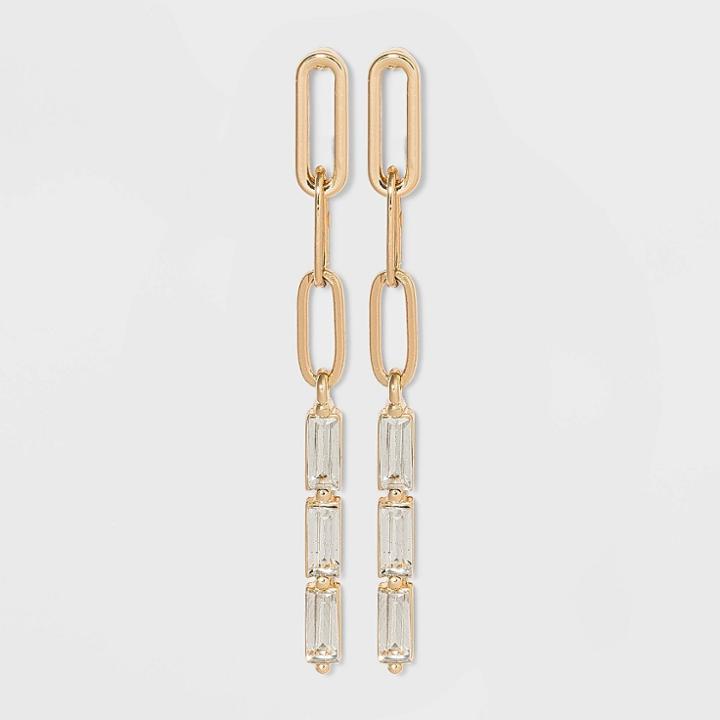 Links And Baguette Stone Drop Earrings - A New Day Gold