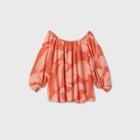 Women's Plus Size Floral Print Long Sleeve Chiffon Blouse - A New Day Orange