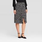 Women's Animal Print Mid-rise Soft Ruffle A Line Midi Skirt - Who What Wear Black