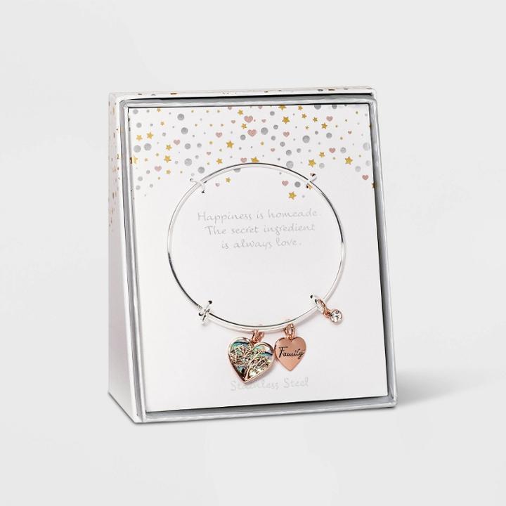 No Brand Abalone And Cubic Zirconia With 'family Tree' Heart Bracelet -