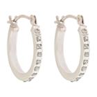 Distributed By Target Round Sterling Silver Earrings With Diamond Pave Accents - White, Women's,